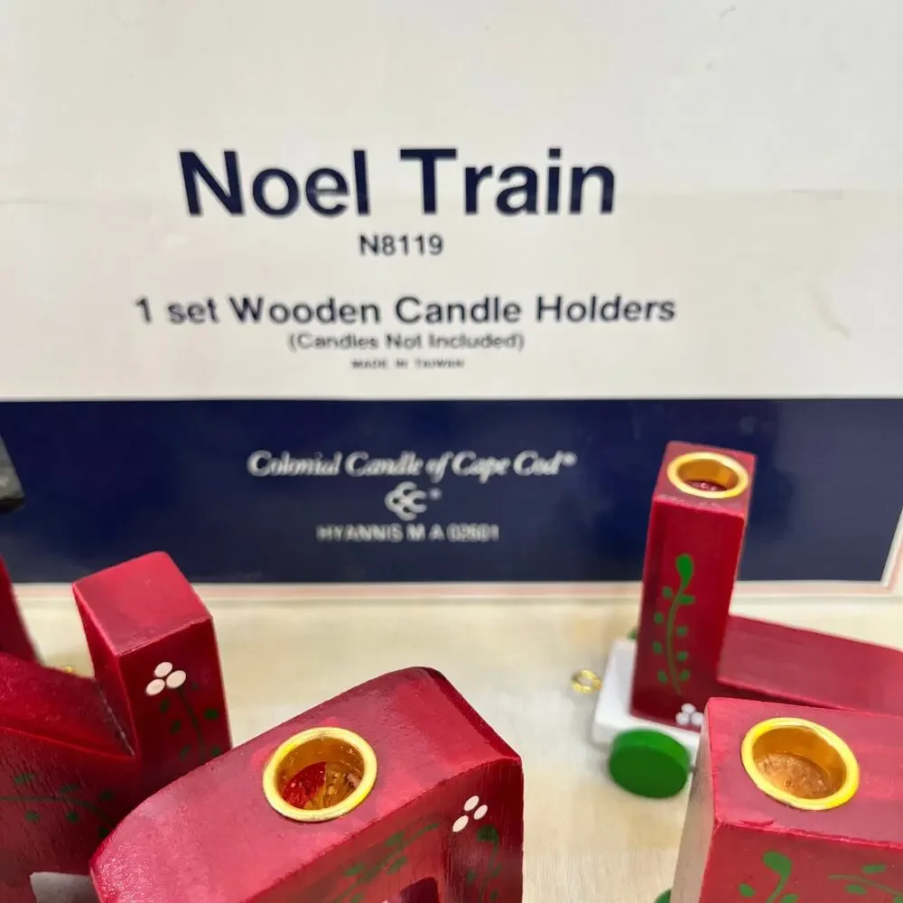VTG Colonial Candle NOEL Wooden Train Candle Holder Set Santa Christmas Decor